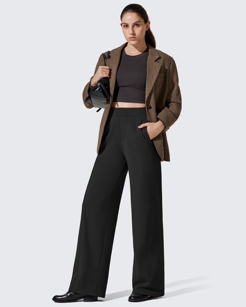 G4Free Fleece Lined Yoga Sweatpants for Women Elastic Waist Wide Leg Pants with Pockets Winter Thermal Work Trousers Dressy Casual Warm (Black,M,27")