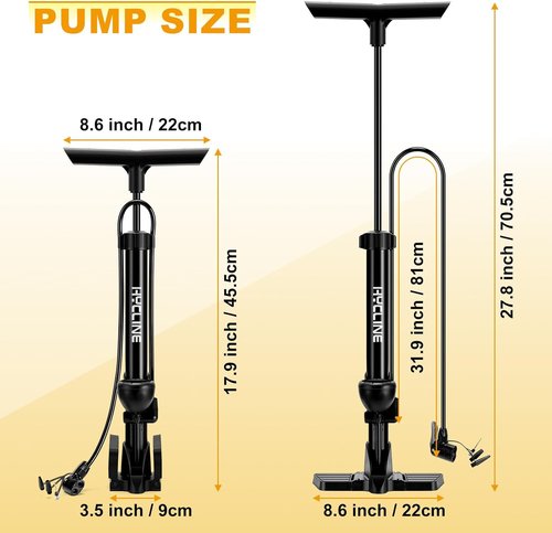 Hycline Bike Floor Pump - 160 PSI High-Pressure Air Pump with Gauge for Presta & Schrader Valves | Ideal for Road & MTB Tires
