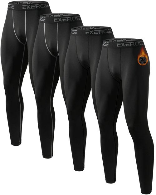 ATTIQOZI 5 or 4 Pack Men’s Thermal Compression Fleece Lined Pants Athletic Leggings Baselayer Cold Weather Workout Sports Running Tights 4 Black(2b) L