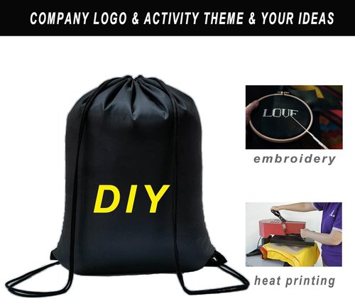 CAIHONG Drawstring Backpack - 100 Pack Cinch Sacks for Gym, Yoga, Sports | Black, Versatile & Durable