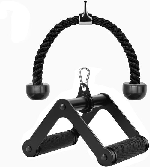 Double D Row Handle | LAT Pulldown Attachment with Comfort Rubber Grip - 1.3 Inch Diameter for Home Gym