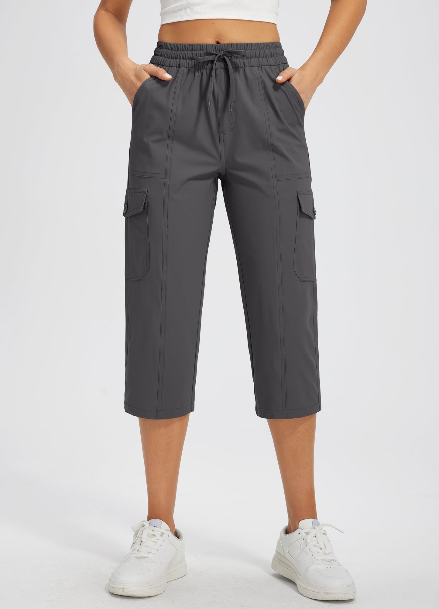 Libin Women's Capri Pants Cargo Capris Hiking Pants, Dark Gray M