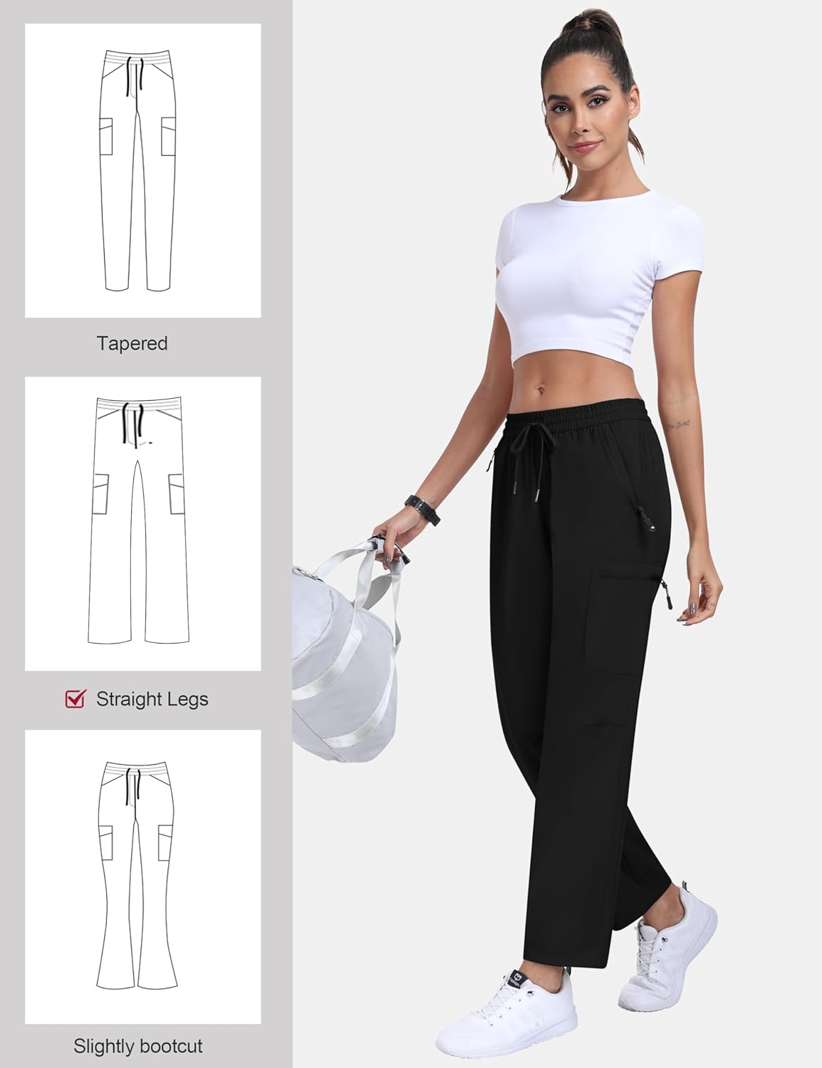 MoFiz Women's Hiking Cargo Pants - Lightweight Athletic Joggers with Pockets | Black, Size M
