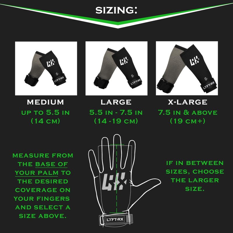 LYFT-RX Valiant Grips, Rubber Coated, No-Hole Fingerless Hand/Palm Grips w/Heavy-Duty Wrist Strap, Non-Slip, No Chalk Needed, for Weightlifting, Gym, Cross Fitness, Pull-Ups, Gymnastics, Size Medium