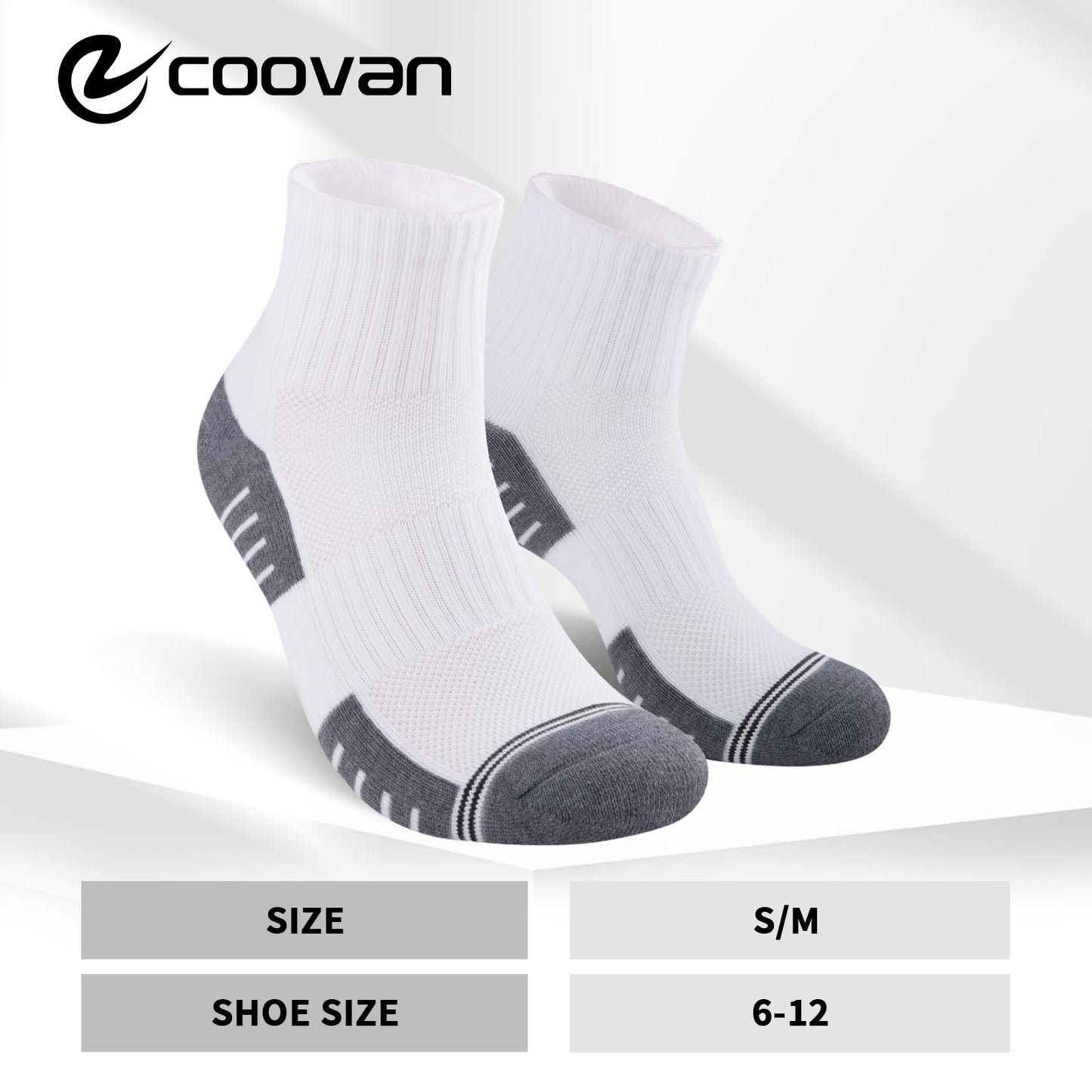 COOVAN Mens Athletic Ankle Socks 8 Pairs Cushioned Quarter Mini Crew Calf Running Half Crew Sock for Men