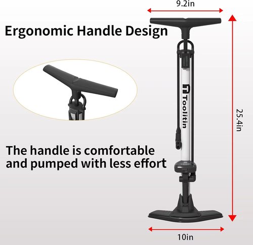 **TOOLITIN Bike Pump - Precision Digital Pressure Gauge for Presta & Schrader Valves | Versatile Air Pump for Bicycles, Balls, Scooters**