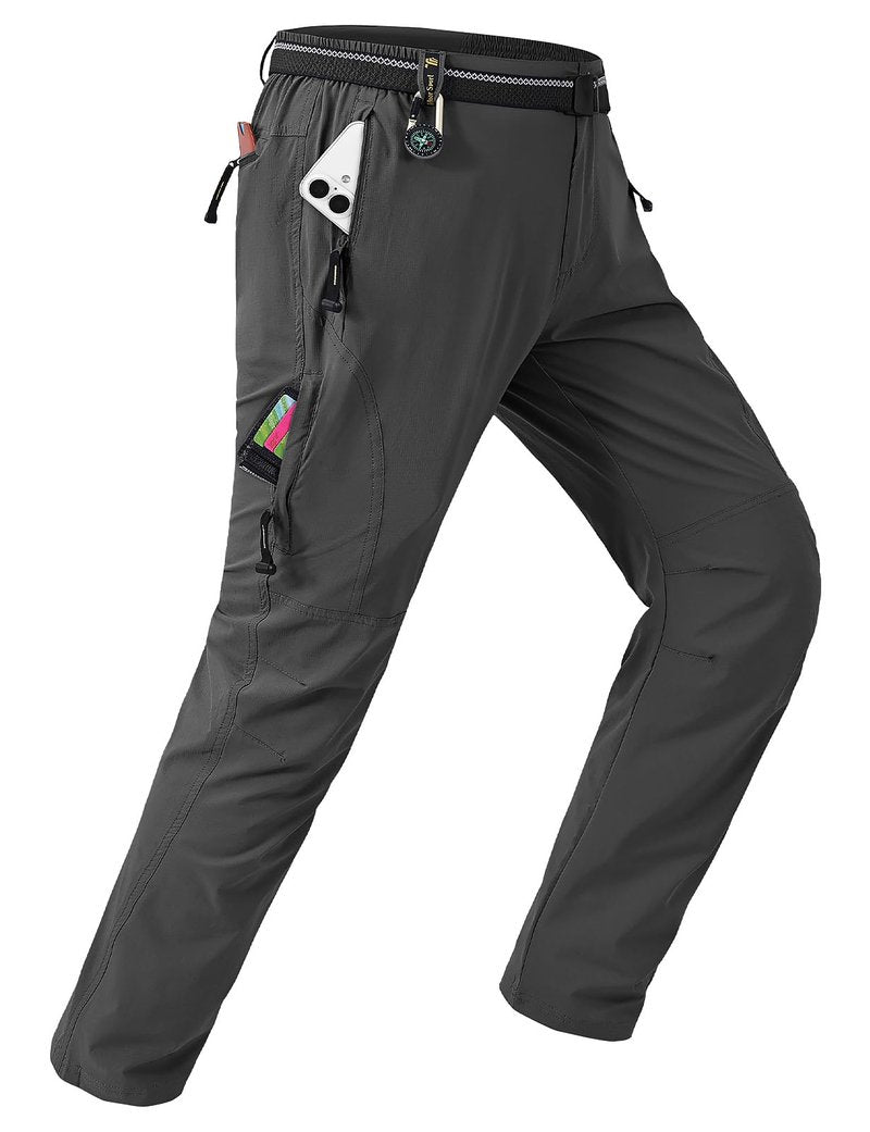 TBMPOY Men's Lightweight Hiking Pants Quick Dry Mountain Fishing Camping Travel Outdoor Pants Thin Dark Grey L