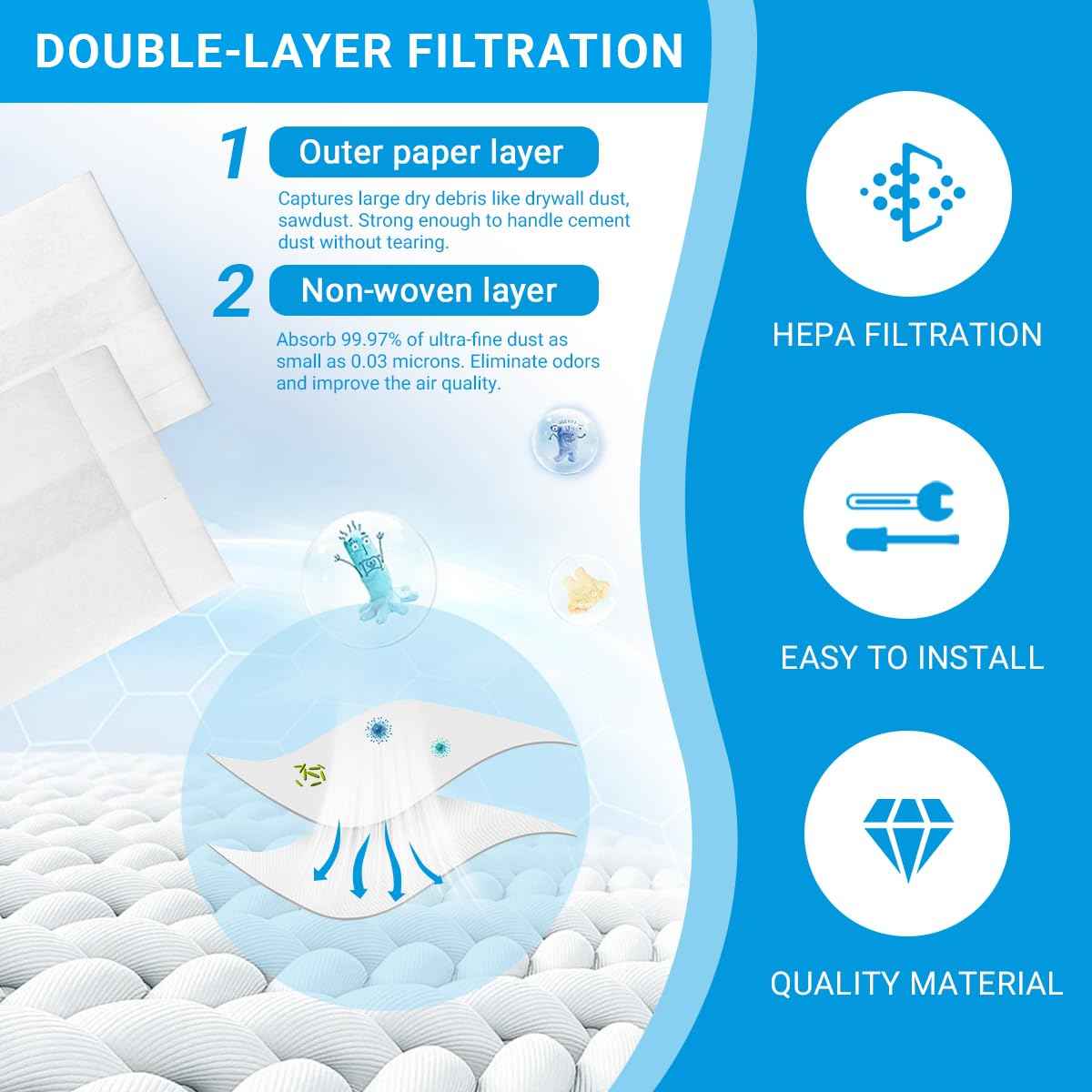 Zibopon 8 Pack CMXZVBE38749 Vacuum Dust Bags Replacement for CRAFTSMAN 16-20 Gallon Wet/Dry Shop Vac Bags: CMXEVBE17595, CMXEVBE17596, Part# 38749