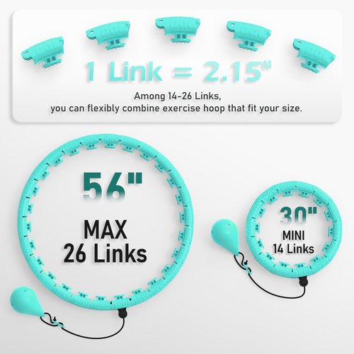 JLoibao Weighted Hula Circle with 26/32 Links(56-66 Inch) for Adults Weight Loss, Infinity Fitness Hoop Plus Size, for Women Smart Exercise Equipment