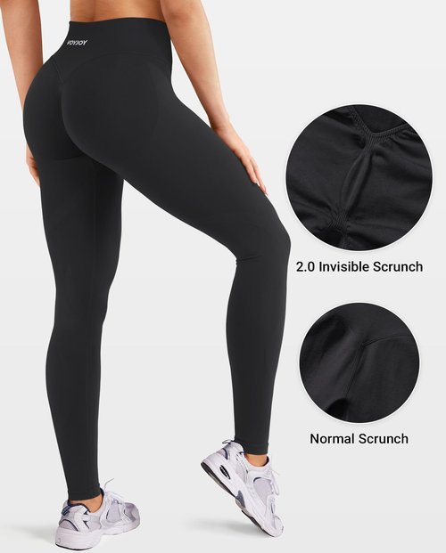 VOYJOY Workout Butt Lifting Leggings for Women Hidden Scrunch Tummy Control Gym Leggings Seamless Yoga Pants Black S
