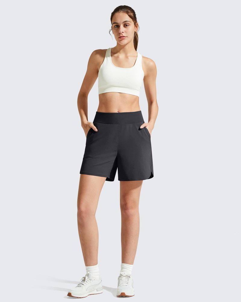 G4Free Running Shorts for Women with Liner High Waist Quick Dry Athletic Workout Shorts with Pockets for Gym Training (Black,M)