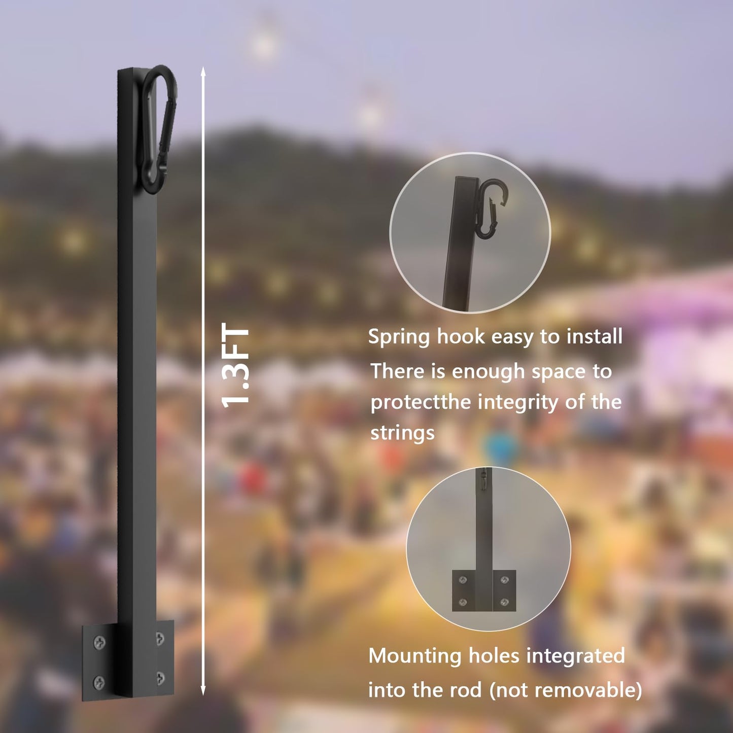 IBCXBIO 4 Pack String Light Poles,Hanging Light Poles for Outdoor String Lights, Metal Suspension String Light Poles with Carabiner,Hanging Light Poles for Deck Fence Garden Backyard Wall Bistro