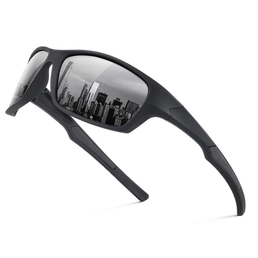 Fanshen Polarized Sunglasses Men Women, Wrap Around Mens Sunglasses for Mens Womens Cycling Running UV Protection (Matte Black/Red)
