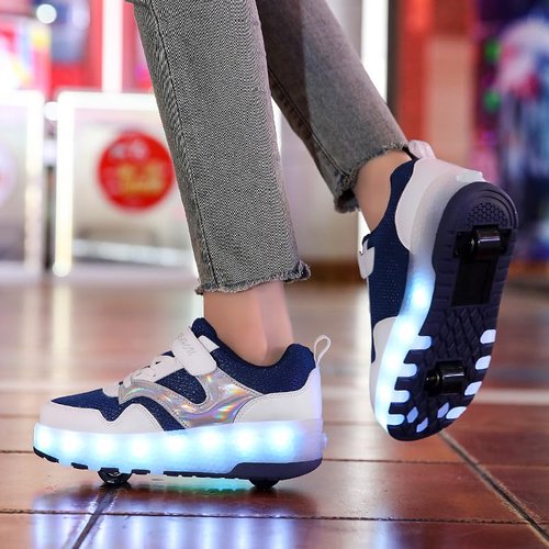HANSYBAY Girls Roller Shoes LED Lights Up Sneakers with Wheels Removable Roller Skates Boys Beginners Trainers Skate Comfortable Sports Footwear Athletic USB Charge Sneaker Kids Gifts Size 3