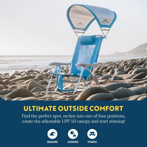 GCI Outdoor Beach Chair - Reclining Sunshade Backpack with Durable Armrests & Drink Holder | Saybrook Blue