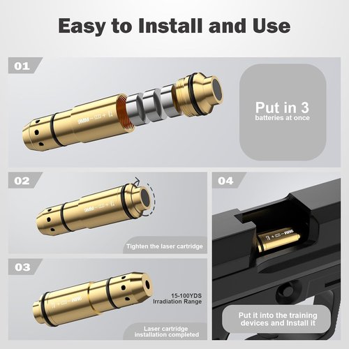 9mm Laser Training Cartridge - Rechargeable Dry Fire Target with 5 Difficulty Levels for Shooting Practice