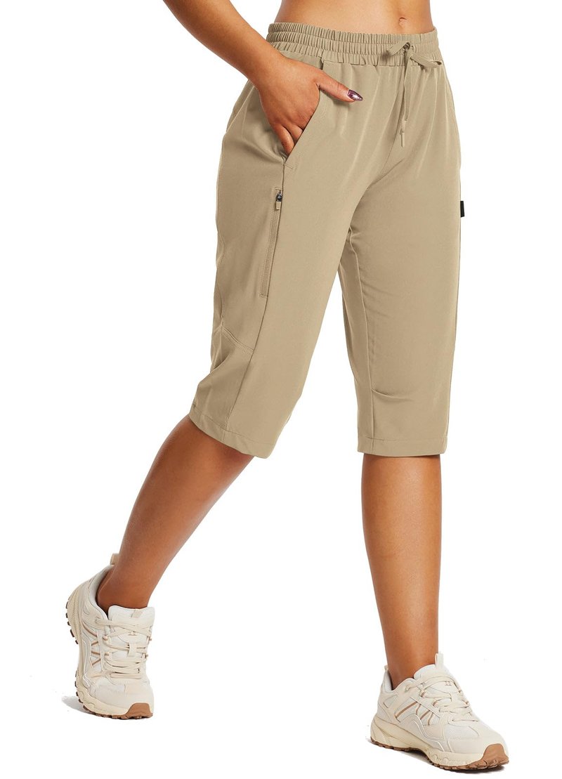 baleaf Women's 15" Hiking Shorts Long Bermuda Cargo Below The Knee Capris Lightweight Quick Dry Elastic Waist for Casual Brown L