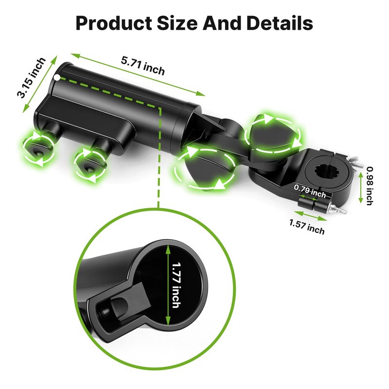 T TGBROS Golf Push Cart Umbrella Holder 180°Adjustable, Universal Fit with Heavy-Duty Clamp Windproof Umbrella Mount for Mobility Scooter, Stroller, Wheelchair, Beach Chair Easy Install & Strong Grip