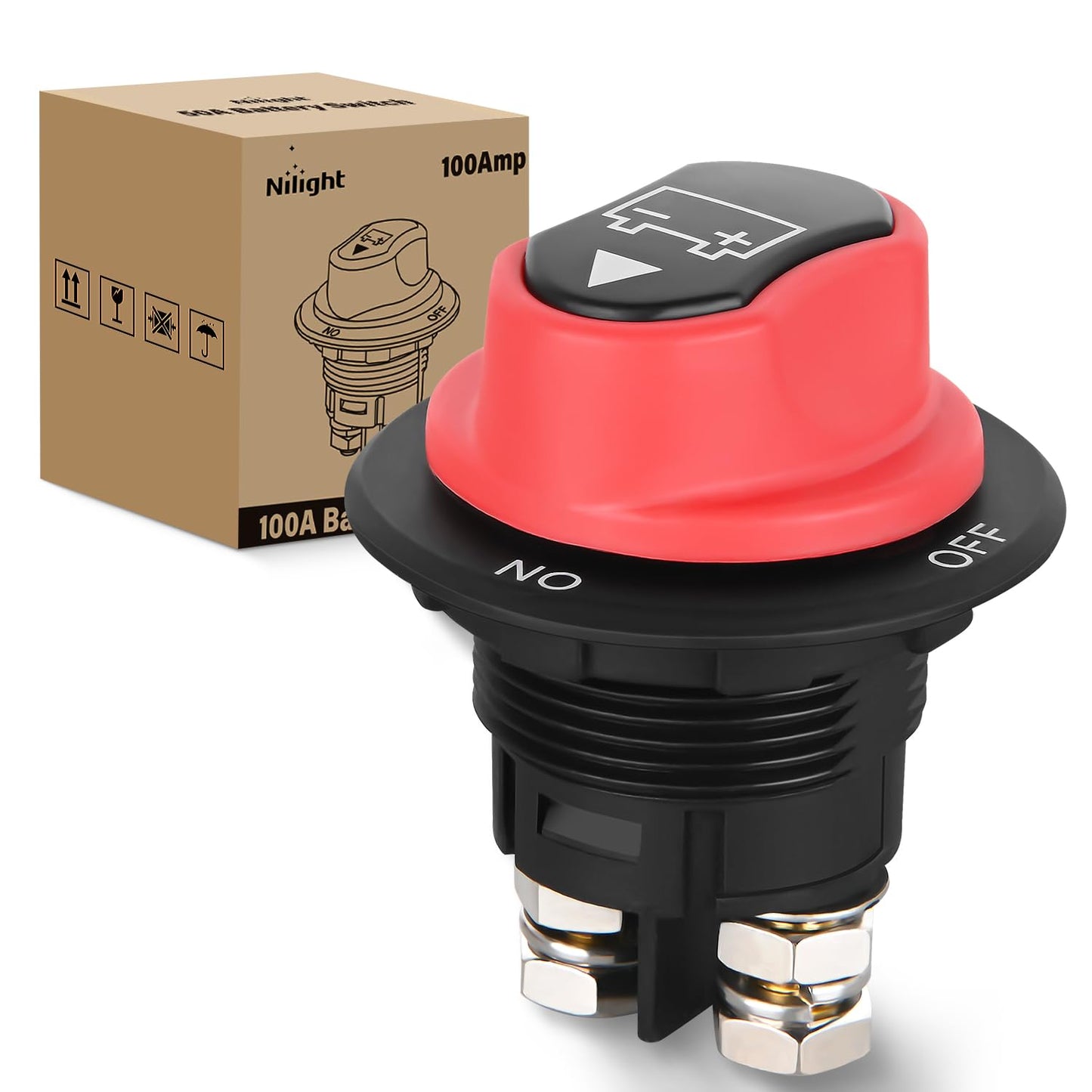 Nilight 100A Battery Disconnect Switch - Waterproof Master Isolator for 12V-48V Marine, RV, Car, ATV | 2-Year Warranty