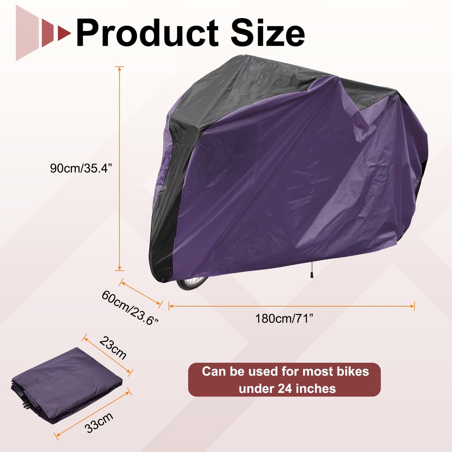 HARFINGTON Bike Cover Waterproof Outdoor 71" Polyester Anti Dust Rain Wind Snow Bicycle Covers with Lock Holes Windproof Buckle Storage Bag for Mountain Road Bike, Black Purple