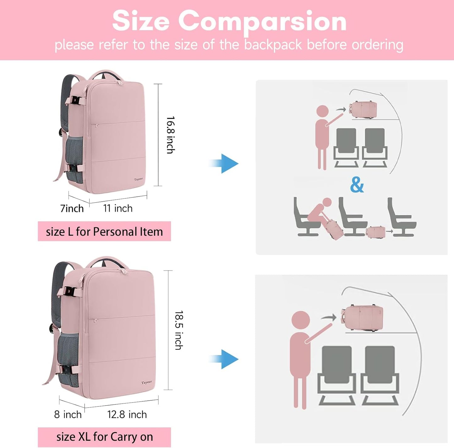 Taygeer Travel Backpack - Stylish 15.6-Inch Laptop Bag with Water Bottle Pocket & Shoe Pouch | Pink