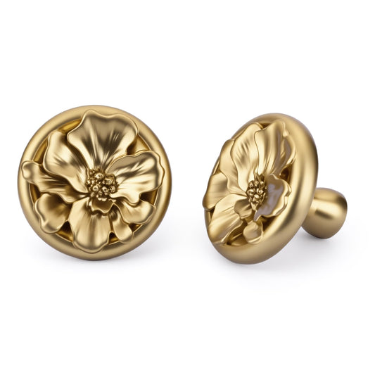 Rergy 2 Pack Cabinet Knobs for Drawer Dresser Closet, Flower Shape Lemen Gold Drawer Knobs, Brushed Brass Cabinet Hardware, Pulls Handles Single Hole