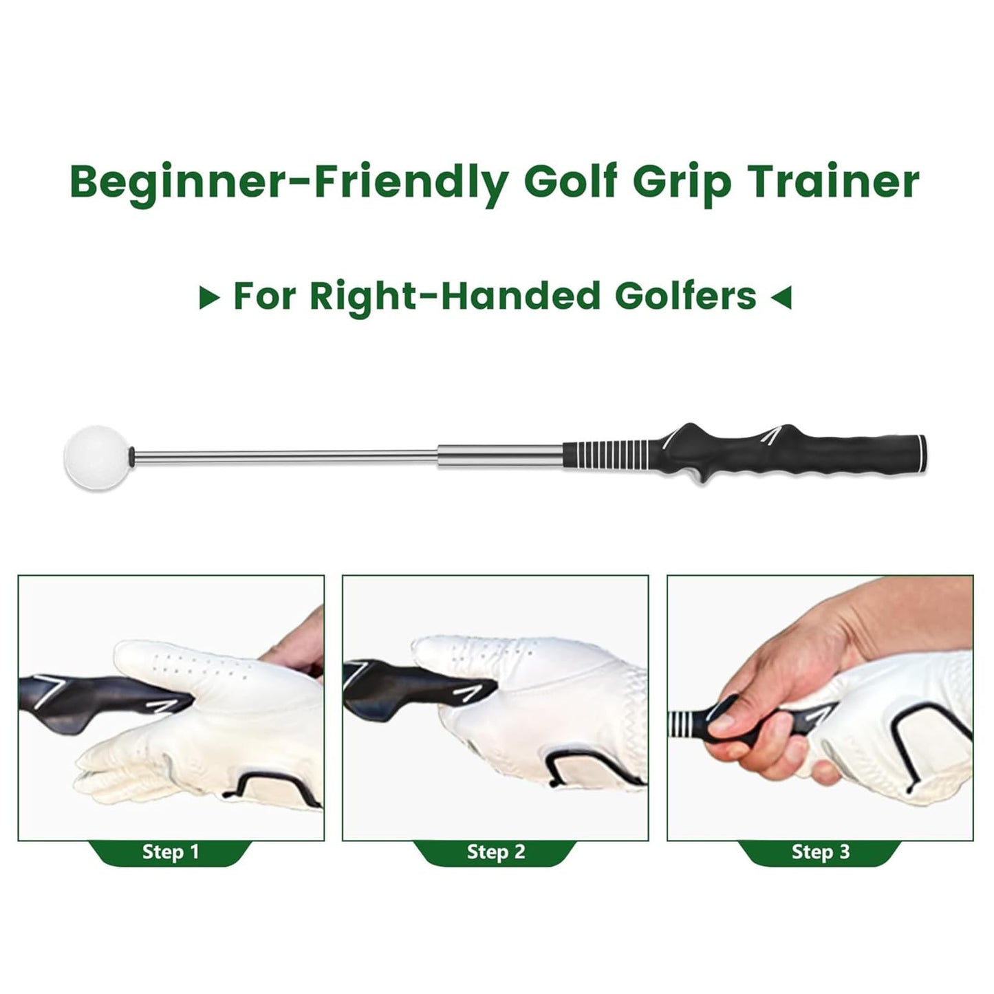 MHKLCD Retractable Golf Swing Training Aid, Golf Grip Trainer and Right-Handed Golf Training Aid for Chipping Hitting, Portable Grip Trainer with Click Feedback