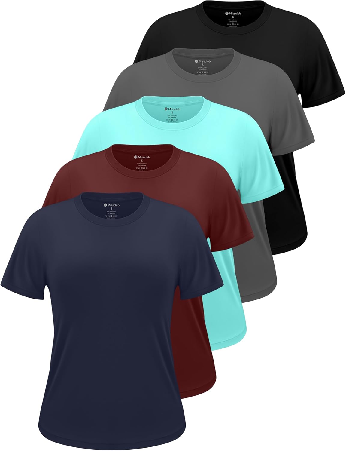 Skiennix Workout Tops for Women - Crew Neck Dry Fit Short Sleeve Athletic Tees | 5 Pack for Gym & Yoga