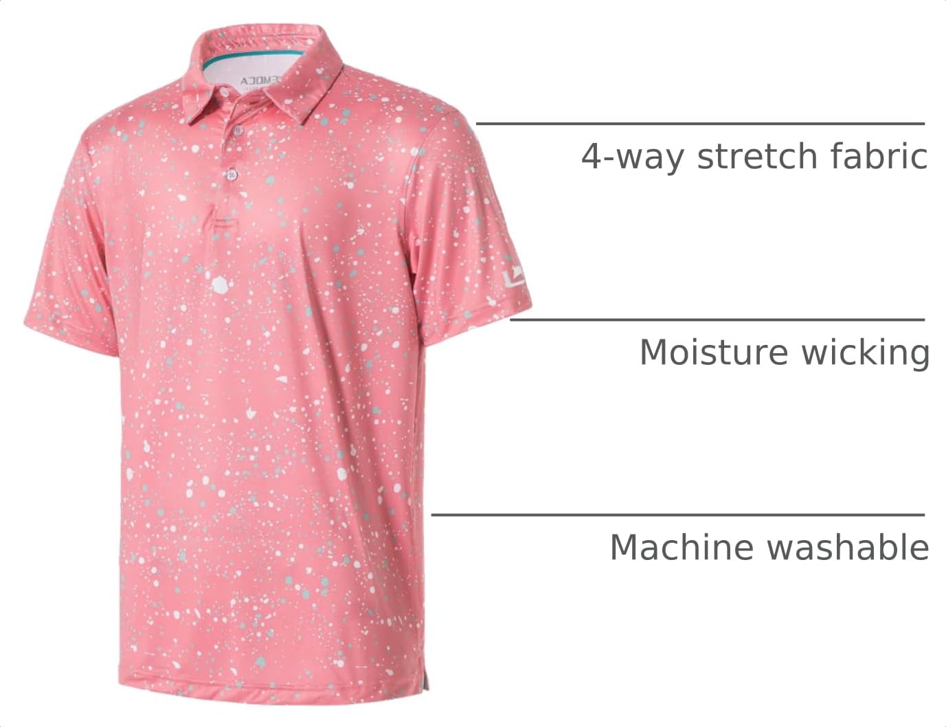 Ephemoca Golf Shirts for Men UPF 50 Moisture Wicking Short Sleeve Polo Shirt Red XL