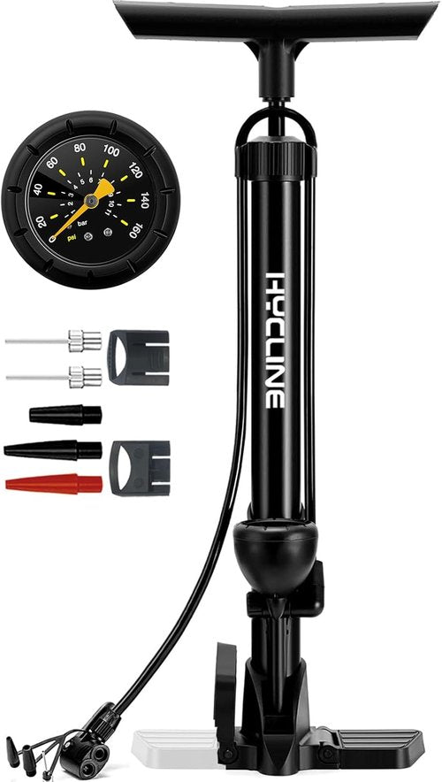 Hycline Bike Floor Pump - 160 PSI High-Pressure Air Pump with Gauge for Presta & Schrader Valves | Ideal for Road & MTB Tires