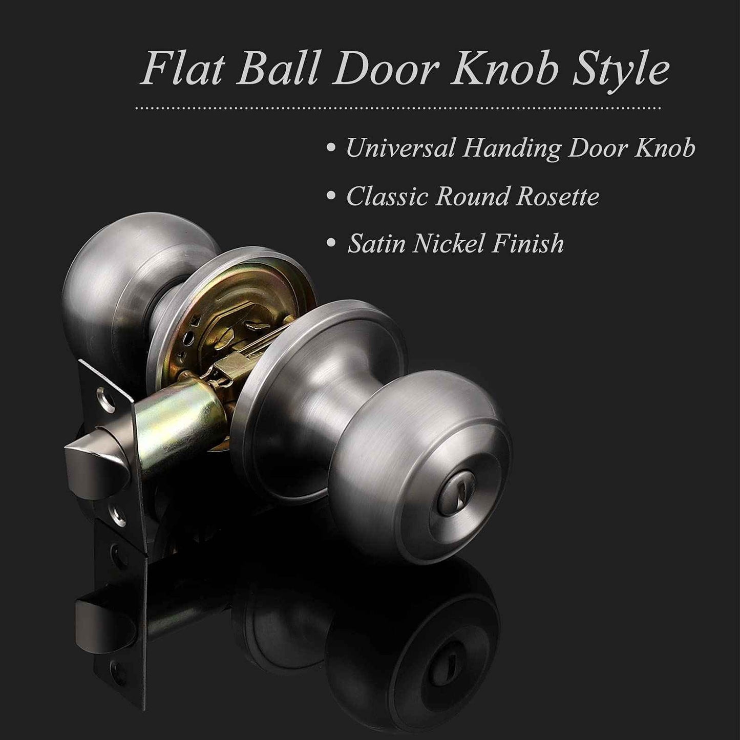 Probrico Brushed Nickel Bed/Bath Door Knobs, Satin Ball Door Knob, Interior Door Knobs for Bedroom Bathroom, Privacy Function, 10 Pack