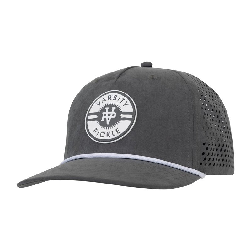 Varsity Pickle Pickleball Hat - Grey Suede Performance Rope Hat with Laser-Cut Paddles - Adjustable Fit - Pickleball Accessories