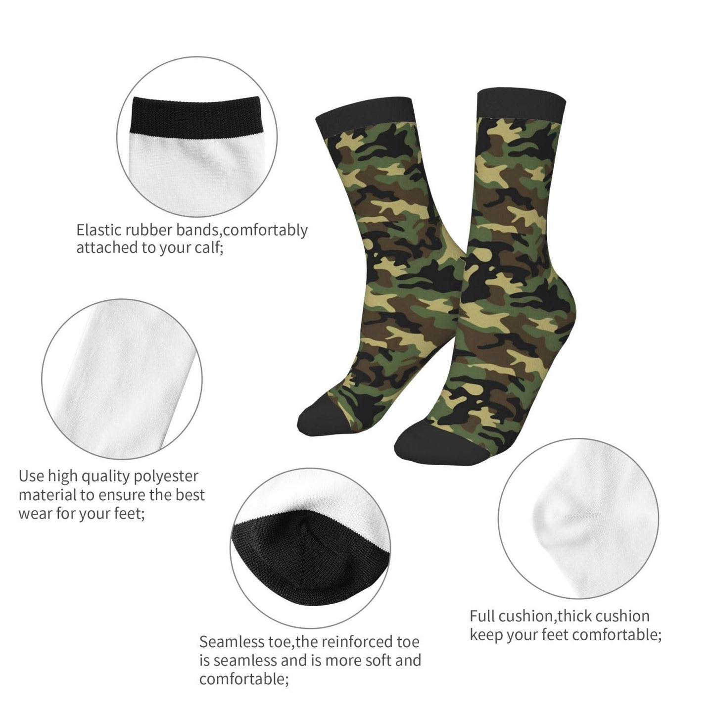 hococal Army Green Camouflage Kids Soccer Socks Boys Girls Child Cute Youth Funny Sport Athletic Crew Over the Calf Socks for Running Softball Baseball Cycling
