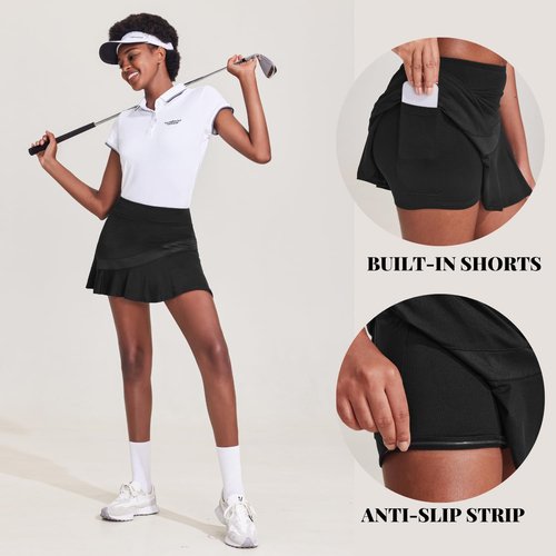 Ekouaer Women's Tennis Skirt - High Waisted Pleated Athletic Skort with Pocket | Ruffle Design