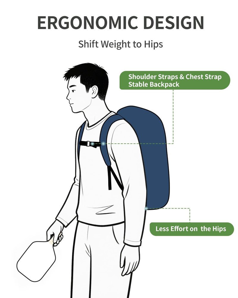 sportsnew Pickleball Bag, Waterproof Pickleball Backpack for Women Men with Shoe Compartment & Fence Hook, Navy Blue Patent Pending