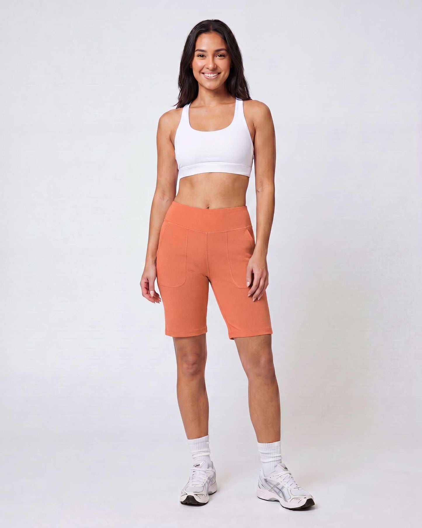Real Essentials 4 Pack: Women's 9" Bermuda Long High Waisted Shorts with Pockets Casual Workout Athletic (Available in Plus) - Set 7, S