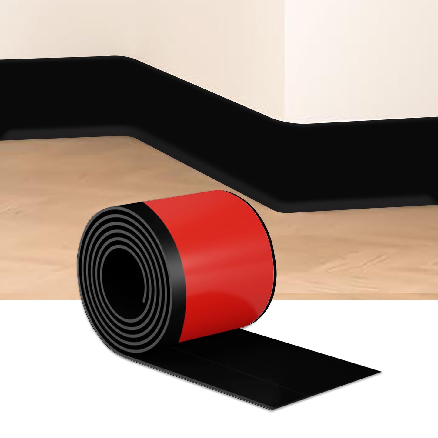 Black Wall Molding Trim 3 Inch x 60 Feet, Wall Base Baseboard Molding Trim Flexible Self Adhesive Rubber Wall Base Moulding Trim Peel and Stick Design Home Decoration Skirting Line
