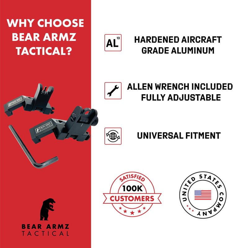 45 Degree Offset Flip Up Iron Sights | American Company | Spring Loaded | Rapid Transition Front & Rear Iron Sights | Back Up Sights | BUIS for Picatinny Rail and Weaver Rails