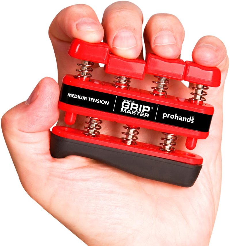 Prohands Gripmaster Hand Exerciser, Finger Exerciser (Hand Grip Strengthener), Spring-Loaded, Finger-Piston System, Isolate and Exercise Each Finger, (7 lb Medium Tension, Red-Gripmaster)