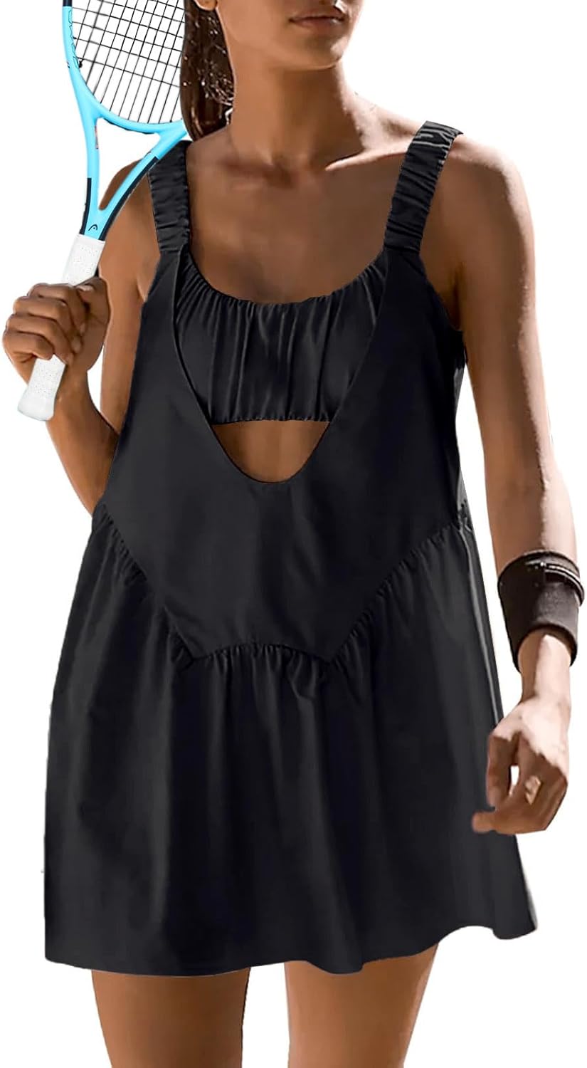 Sexyasasii Tennis Dress for Women - Built-In Shorts & Bra | Casual Backless Golf Dress with Pockets