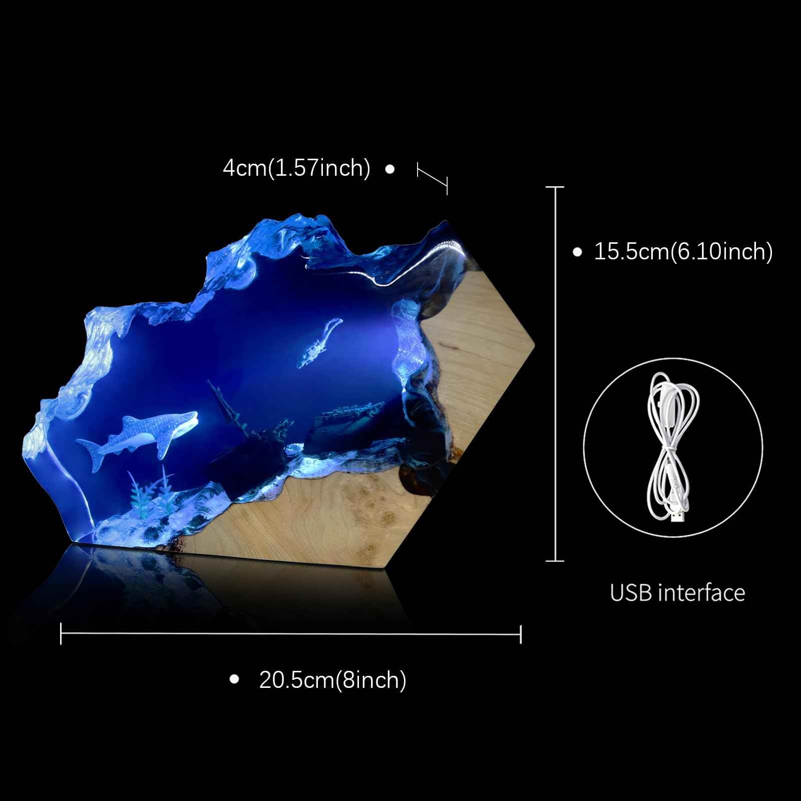 eletriace Epoxy Resin Lamp, Ocean Night Light,Artistry Home Decor Bedside Nightlight, Unique Resin Lighting, Nightstand Decorations for Bedroom, Suitable for Holidays(Sunken Boat)