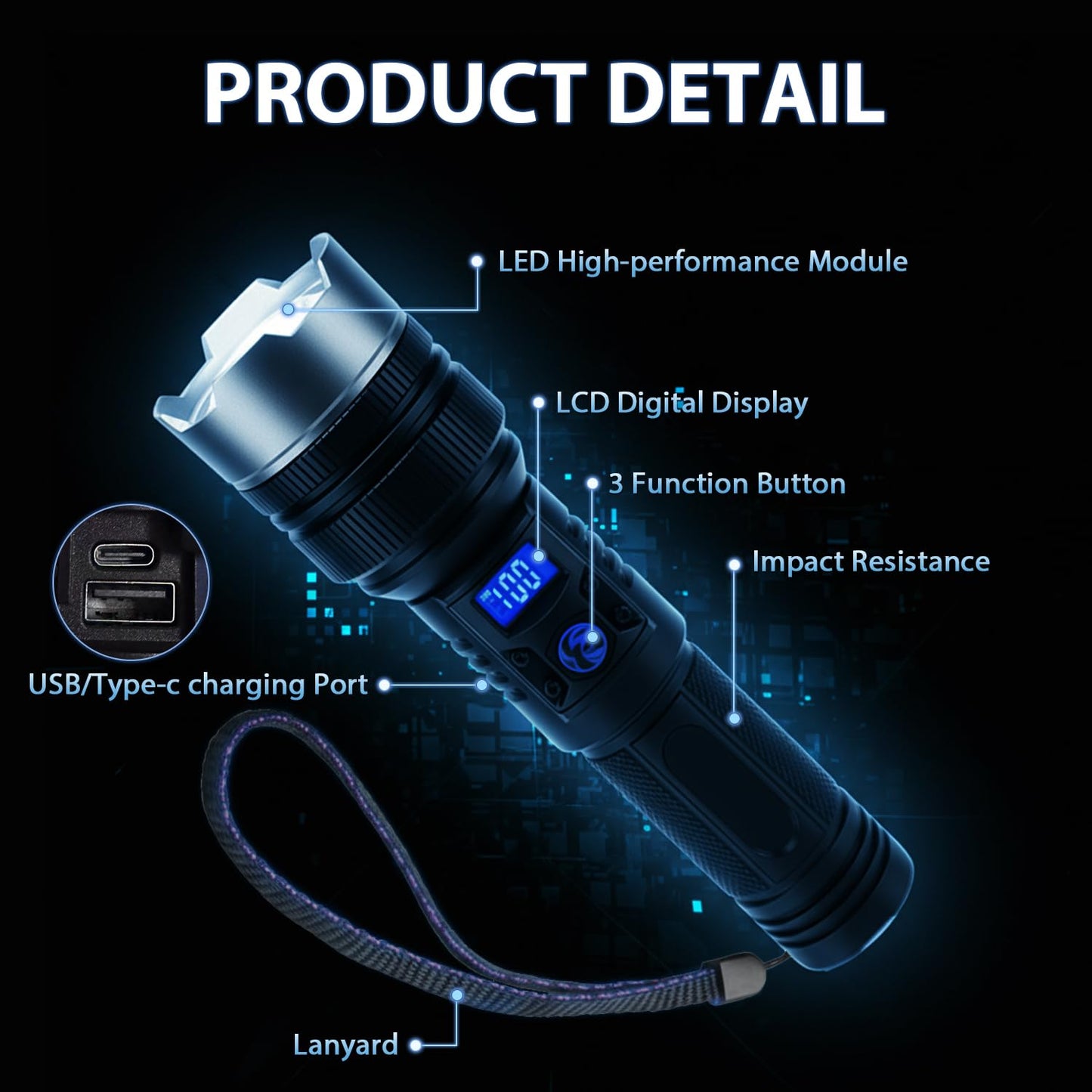 Eyoftar Rechargeable Flashlights 2-Pack, USB-C Rechargeable LED Flashlight with Zoom Focus, Bright Emergency Flash Light for Power Outages, Camping, Garage Repairs & Night Safety
