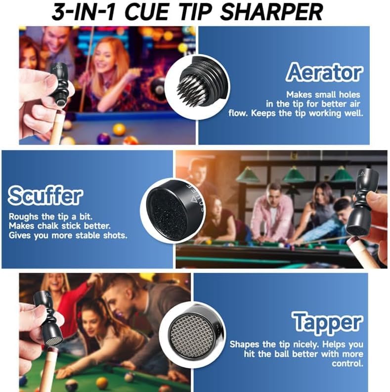 3-in-1 Cue Tip Tool, Professional Pool Shaper, Billiard Accessories