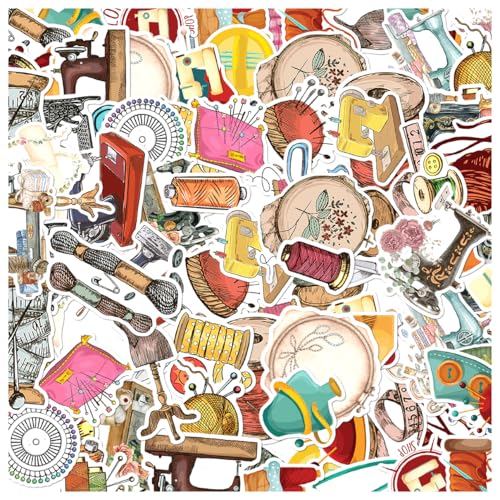 Sewing Tailoring Themed Vinyl Stickers Pack 50pcs for Scrapbooking Journals Crafting DIY Projects Enthusiasts and Crafters Bedroom Water Bottles Laptop Kids Teens Adults
