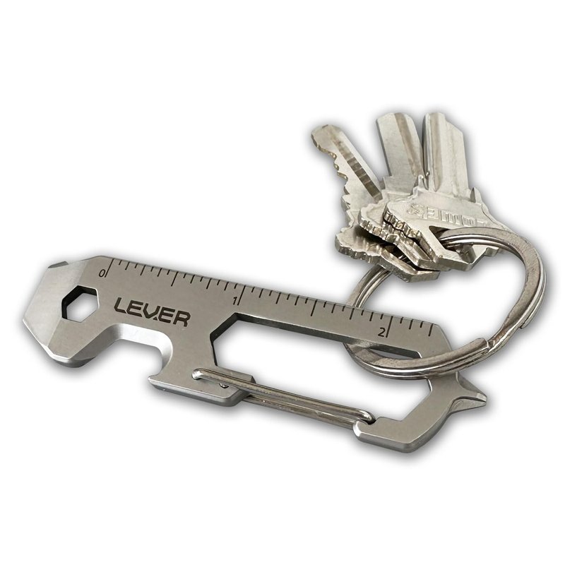 Lever Gear Clip KT - Carabiner Keychain Tool & Key Hang - Slim Keychain Multitool W 12 Essential Tools For Daily Tasks (Silver, Single)