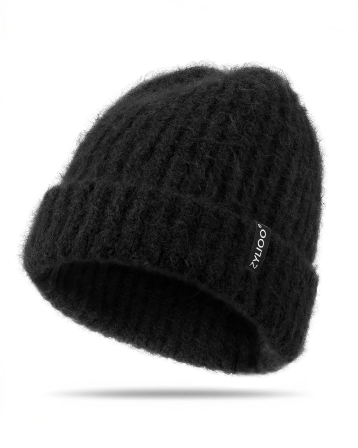 Zylioo Oversize XXL Thick Beanie Cap for Men Women,Soft Stretchy Warm Knit Hat,Chunky Winter Ski Hats for Cold Weather Black