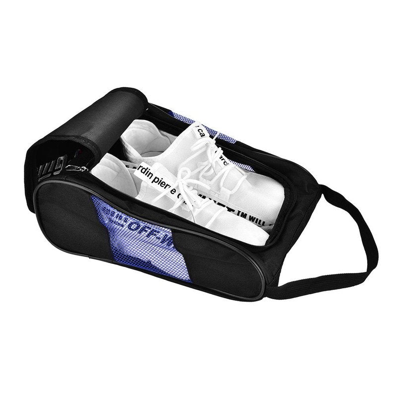 Portable Golf Shoes Bag Breathable Storage Organiser Zippered Shoe Bag with Pocket for Storing Sports Accessories Unisex(Black and Blue)