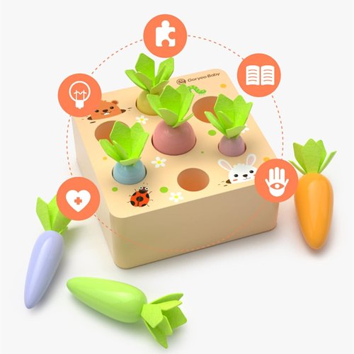 KMTJT Montessori Toys - Educational Wooden Carrot Harvest Game for Toddlers | Shape Sorting Fun