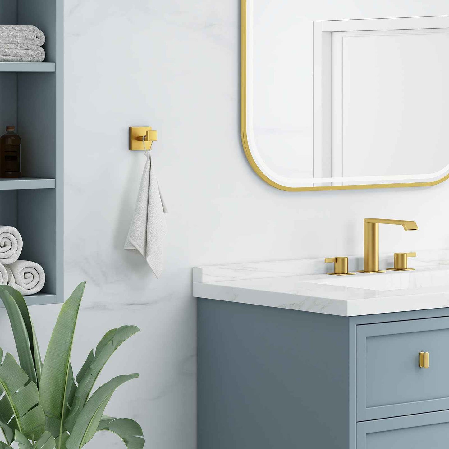 Angle Simple Towel Hook Brushed Gold 2 Pack, 304 Stainless Steel Square Robe Hook for Bathroom