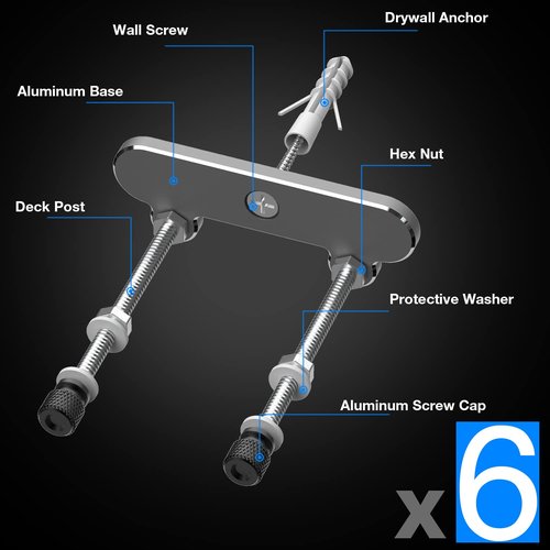 ezbnb 6 Packs Skateboard Wall Mount Aluminum Skateboard Hanger for Skateboard Deck Display Skateboards Storage Horizontal & Floats Vertically (Screw Holes Version)